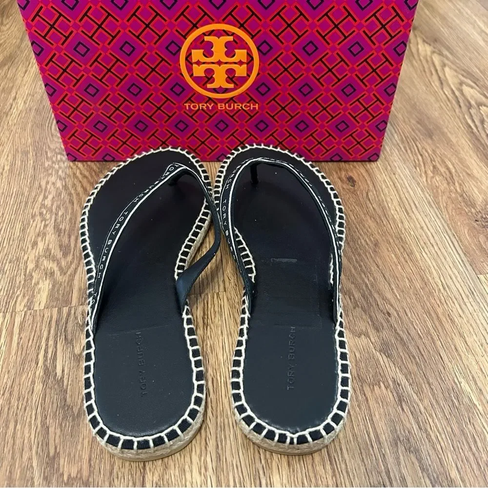 TORY BURCH TB Tory ribbon thong espadrille sandals shoes women’s 8.5 new